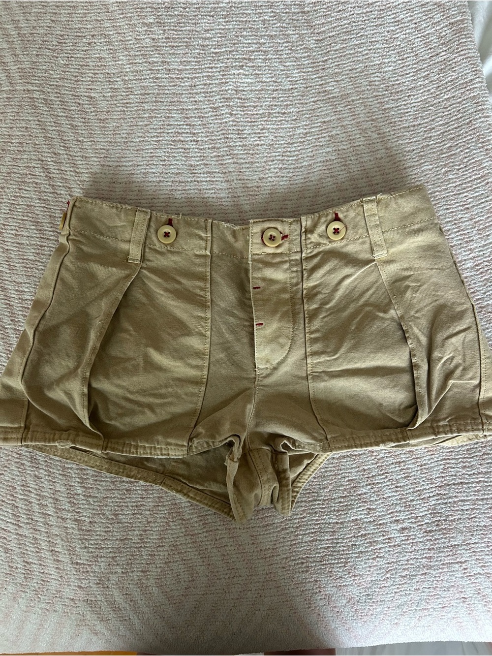 Free People Low Rise Khaki Pleated Micro Shorts